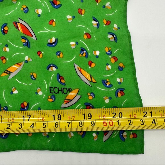 Vintage Echo Green Scarf Flying Saucers Hand Rolled Edge Retro Retro Fashion - Picture 10 of 10